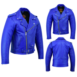 Brando Retro Leather Jacket - Blue