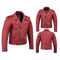 Brando Retro Leather Jacket - Red - Women's